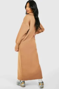Midi Dresses|Jumper Dresses*boohoo Petite Half Zip Jumper Midi Dress cream