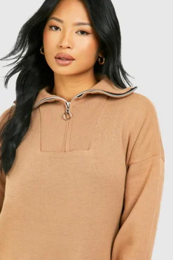 Midi Dresses|Jumper Dresses*boohoo Petite Half Zip Jumper Midi Dress cream