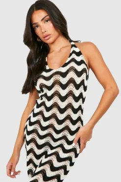 Jumper Dresses|Jumper Dresses*boohoo Petite Halter Neck Knit Maxi Dress black_ecru