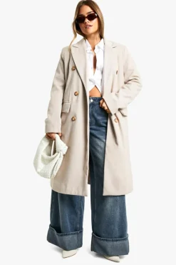 Up To 80% Off Winter Warmers|Wool Look Coats*boohoo Petite Herringbone Double Breasted Coat stone