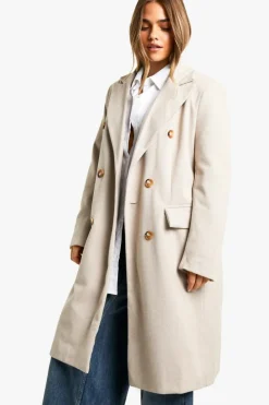 Up To 80% Off Winter Warmers|Wool Look Coats*boohoo Petite Herringbone Double Breasted Coat stone