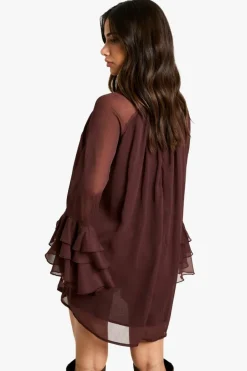 Smock Dresses*boohoo Petite High Neck Volume Sleeve Chiffon Smock Dress plum