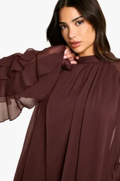 Smock Dresses*boohoo Petite High Neck Volume Sleeve Chiffon Smock Dress plum