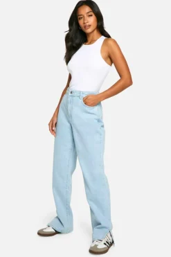 Up To 80% Off Winter Warmers|Jeans*boohoo Petite High Waist Split Hem Jeans light blue