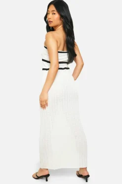 Jumper Dresses|Jumper Dresses*boohoo Petite Knit Contrast Binding Bandeau Maxi Dress ivory