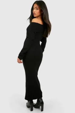 Jumper Dresses|Jumper Dresses*boohoo Petite Knitted Bardot Midaxi Dress black