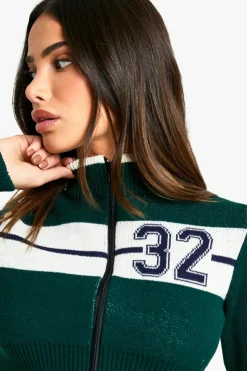 Cardigans*boohoo Petite Knitted Stripe Detail Zip Though Crop Cardigan green