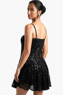 Skater Dresses|Mini Dresses*boohoo Petite Lace Sequin Dropped Waist Skater Dress black