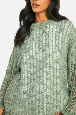 Oversized Jumpers*boohoo Petite Laddered Boucle Oversized Jumper khaki