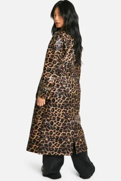 Up To 80% Off Winter Warmers|Trench Coats*boohoo Petite Faux Leather Trench Coat leopard