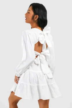 Smock Dresses*boohoo Petite Linen Look Tiered Smock Dress ivory