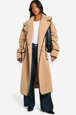 Up To 80% Off Winter Warmers|Teddy Jackets*boohoo Petite Longline Blanket Stitch Teddy Jacket beige
