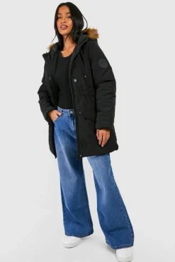 Up To 80% Off Winter Warmers|Long Coats*boohoo Petite Luxe Mountaineering Parka Coat black