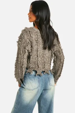Jumpers|Jumpers & Cardigans*boohoo Petite Marl Frayed Hem Crop Knitted Jumper brown