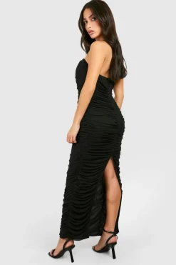 Bodycon Dresses*boohoo Petite Mesh Bandeau Ruched Maxi Dress black