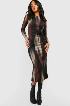 Bodycon Dresses|Long Sleeve Dresses*boohoo Petite Mesh Long Sleeve Midaxi Dress multi