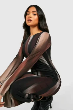 Bodycon Dresses|Long Sleeve Dresses*boohoo Petite Mesh Long Sleeve Midaxi Dress multi