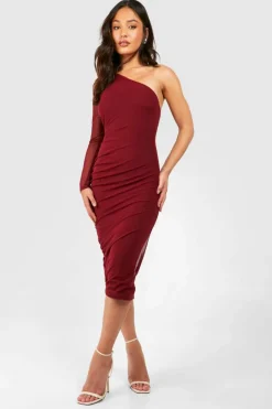 Midi Dresses*boohoo Petite Mesh One Shoulder Midi Dress berry