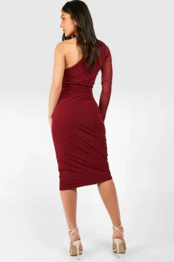 Midi Dresses*boohoo Petite Mesh One Shoulder Midi Dress berry