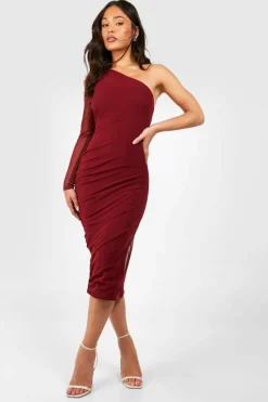 Midi Dresses*boohoo Petite Mesh One Shoulder Midi Dress berry