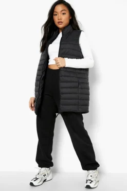 Up To 80% Off Winter Warmers|Long Coats*boohoo Petite Midi Funnel Neck Gilet black