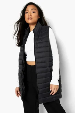 Up To 80% Off Winter Warmers|Long Coats*boohoo Petite Midi Funnel Neck Gilet black