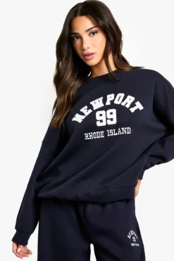 Sweatshirts|Athleisure*boohoo Petite Newport Applique Oversized Sweatshirt navy