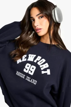 Sweatshirts|Athleisure*boohoo Petite Newport Applique Oversized Sweatshirt navy