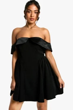 Skater Dresses*boohoo Petite Off The Shoulder Skater Mini Dress black