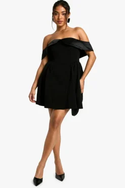 Skater Dresses*boohoo Petite Off The Shoulder Skater Mini Dress black