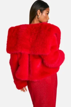 Up To 80% Off Winter Warmers|Faux Fur Coats*boohoo Petite Oversized Collar Faux Fur Jacket red