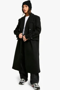 Up To 80% Off Winter Warmers|Wool Look Coats*boohoo Petite Oversized Cuff Detail Wool Look Coat black