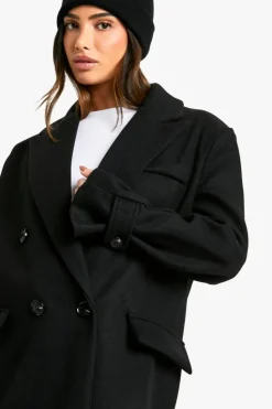 Up To 80% Off Winter Warmers|Wool Look Coats*boohoo Petite Oversized Cuff Detail Wool Look Coat black