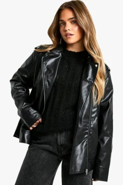 Up To 80% Off Winter Warmers|Biker Jackets*boohoo Petite Oversized Faux Leather Biker Jacket black