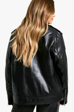 Up To 80% Off Winter Warmers|Biker Jackets*boohoo Petite Oversized Faux Leather Biker Jacket black