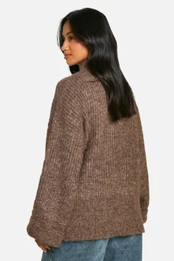 Oversized Jumpers|Jumpers*boohoo Petite Oversized High Neck Knitted Jumper mocha