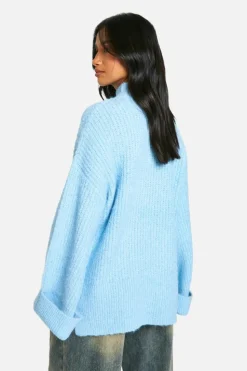 Oversized Jumpers*boohoo Petite Oversized High Neck Knitted Jumper light blue