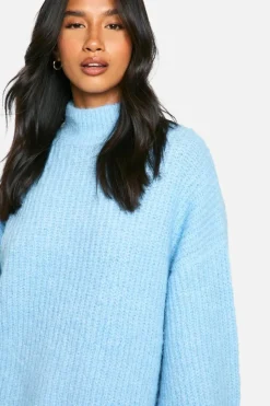 Oversized Jumpers*boohoo Petite Oversized High Neck Knitted Jumper light blue