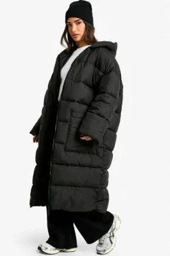 Up To 80% Off Winter Warmers|Puffer Jackets*boohoo Petite Oversized Hooded Longline Puffer Coat black