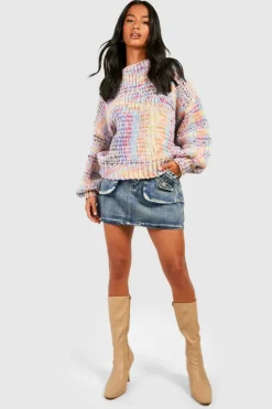 Oversized Jumpers|Jumpers*boohoo Petite Oversized Multicolour Chunky Knit Jumper lilac