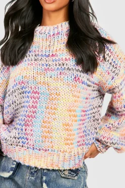 Oversized Jumpers|Jumpers*boohoo Petite Oversized Multicolour Chunky Knit Jumper lilac