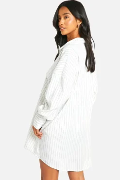 Shirt Dresses*boohoo Petite Oversized Stripe Shirt Dress white
