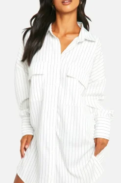 Shirt Dresses*boohoo Petite Oversized Stripe Shirt Dress white