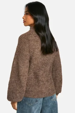 Cardigans|Jumpers & Cardigans*boohoo Petite Oversized Zip Through Knitted Bomber Jacket mocha