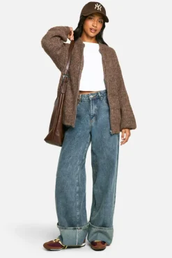 Cardigans|Jumpers & Cardigans*boohoo Petite Oversized Zip Through Knitted Bomber Jacket mocha