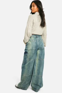 Up To 80% Off Winter Warmers|Jeans*boohoo Petite Panelled Wide Leg Jean vintage wash