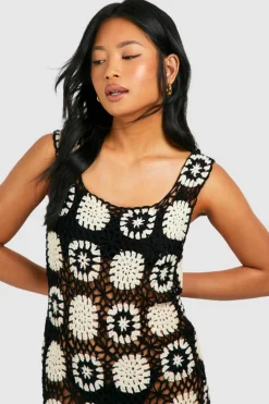 Jumper Dresses|Jumper Dresses*boohoo Petite Patchwork Knit Mini Dress black_ecru