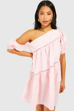 Smock Dresses*boohoo Petite Poplin One Sleeve Mini Dress pink