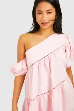 Smock Dresses*boohoo Petite Poplin One Sleeve Mini Dress pink
