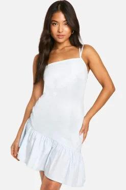 Bodycon Dresses*boohoo Petite Poplin Side Ruched Mini Dress blue